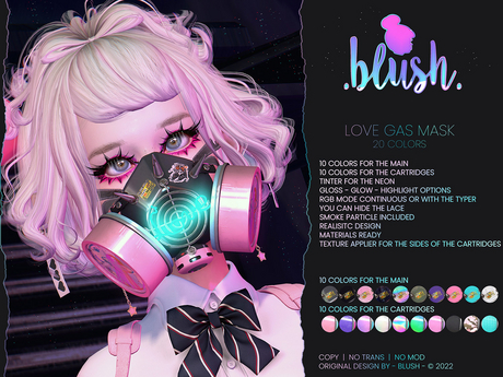 Second Life Marketplace - BLUSH - Gas Mask [Love] - 20 Colors